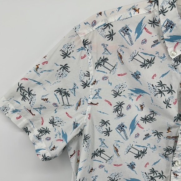 Original Penguin White&Blue Surfer&Beach Design Casual Button Down Shirt Sz Lg - Picture 2 of 11